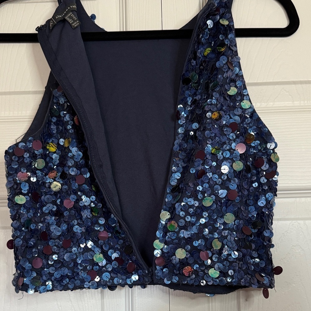 Adrianna Papell Midnight Sequin Crop Top size 10 - Picture 4 of 8